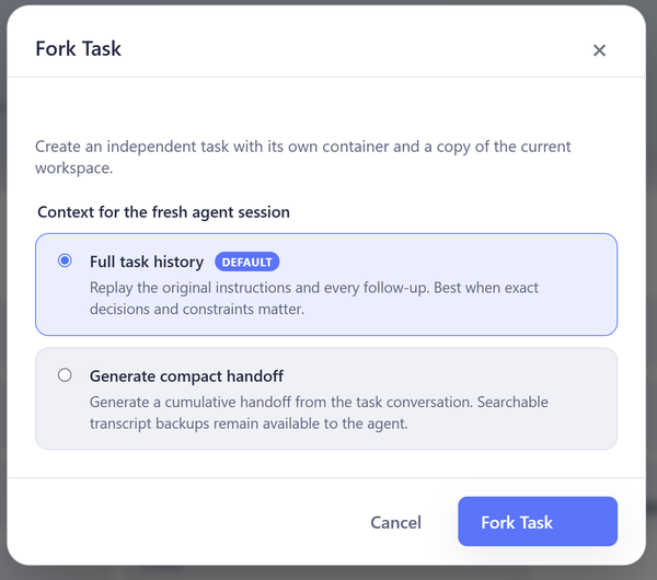 Fork task confirmation