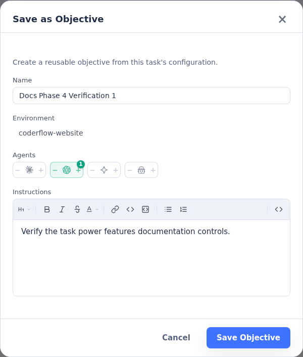 Save as Objective modal